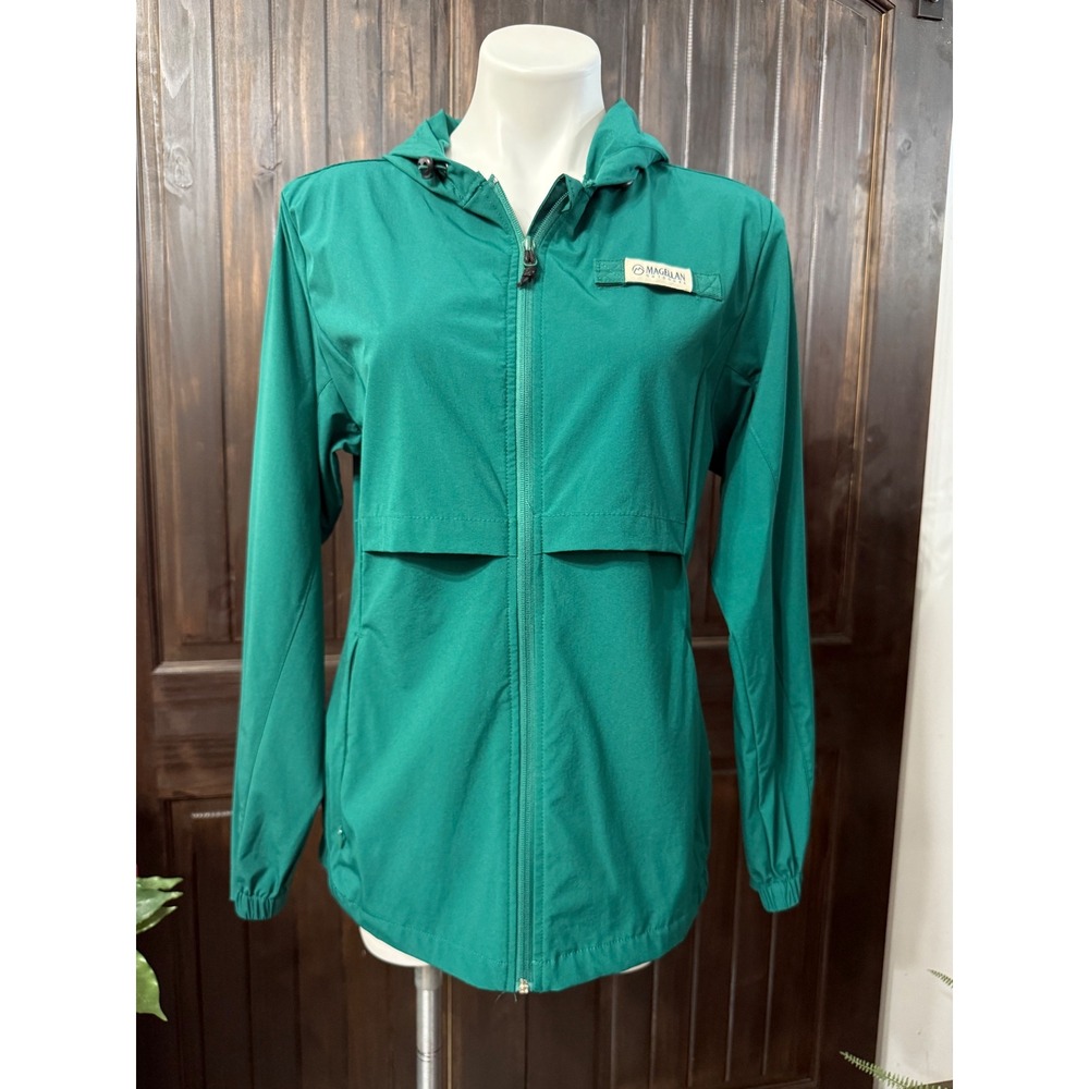 Magellan Outdoors Fish Gear Women Medium Green Water Repellent Hooded Jacket